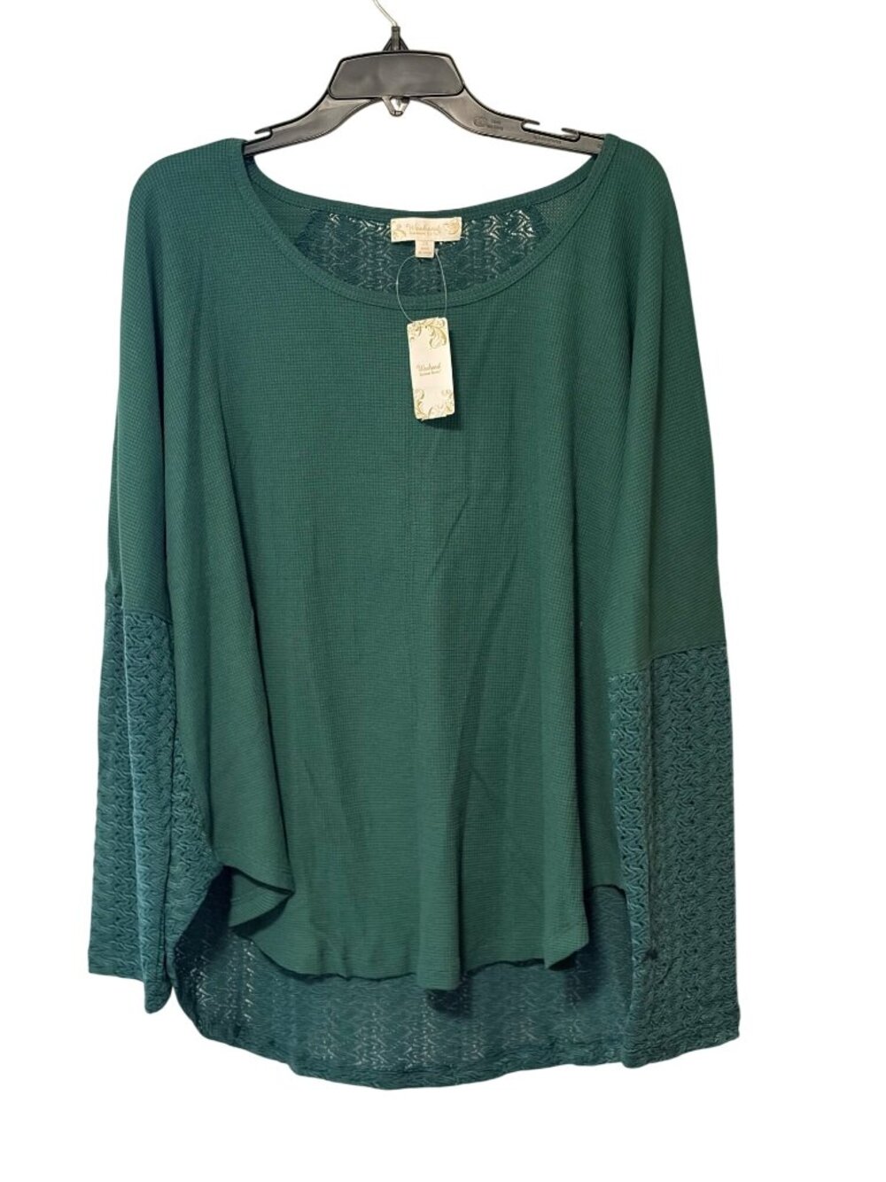 New Weekend Suzanne Betro Women Size 2X Green Tunic Top Shirt Lace Trim Panel Lo